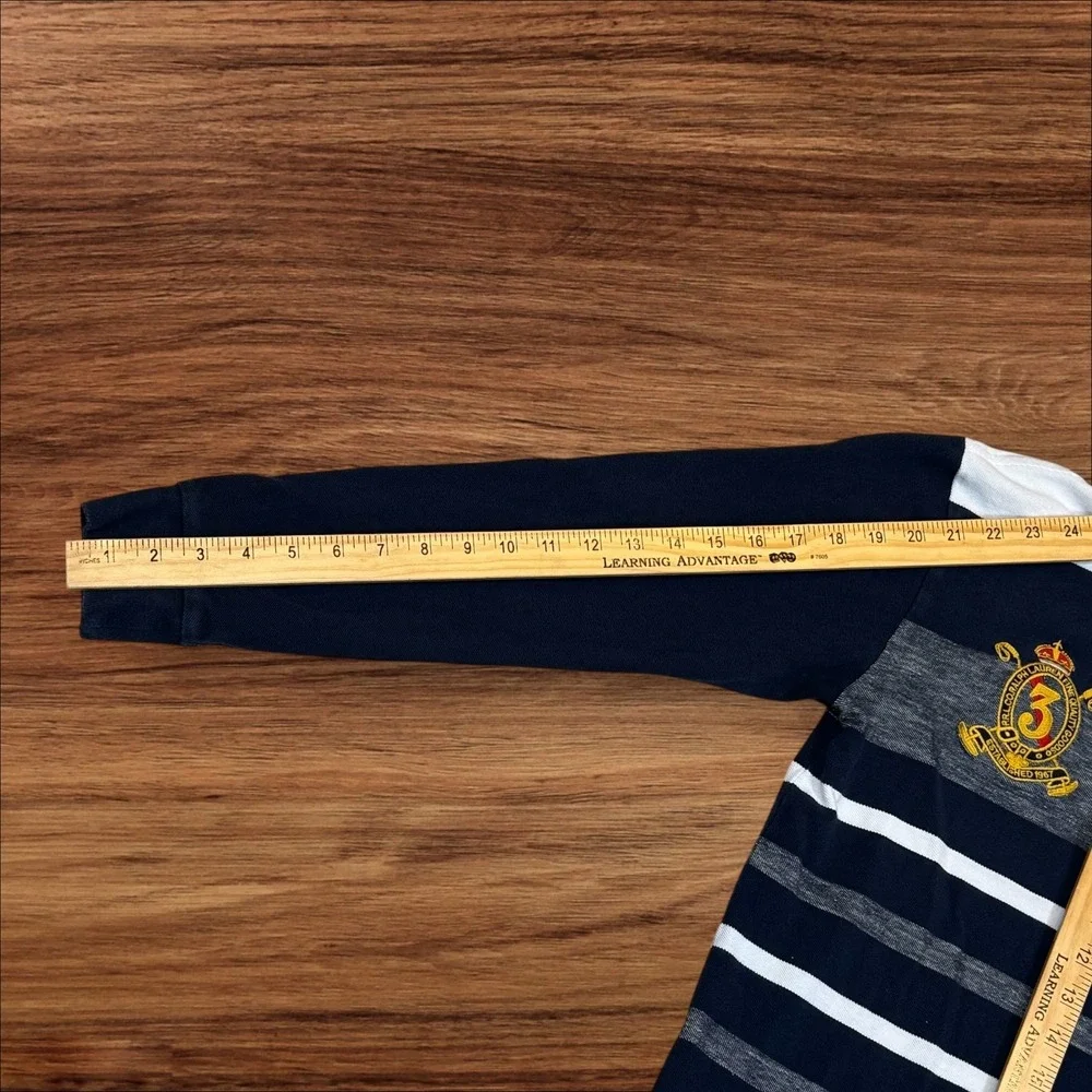 Ralph Lauren Custom Fit Long‎ Sleeve Polo Shirt Navy White Stripe Pony Crest M